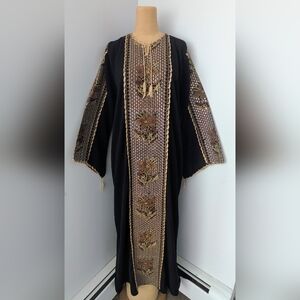 Embroidered Black Kaftan with Gold Accents
